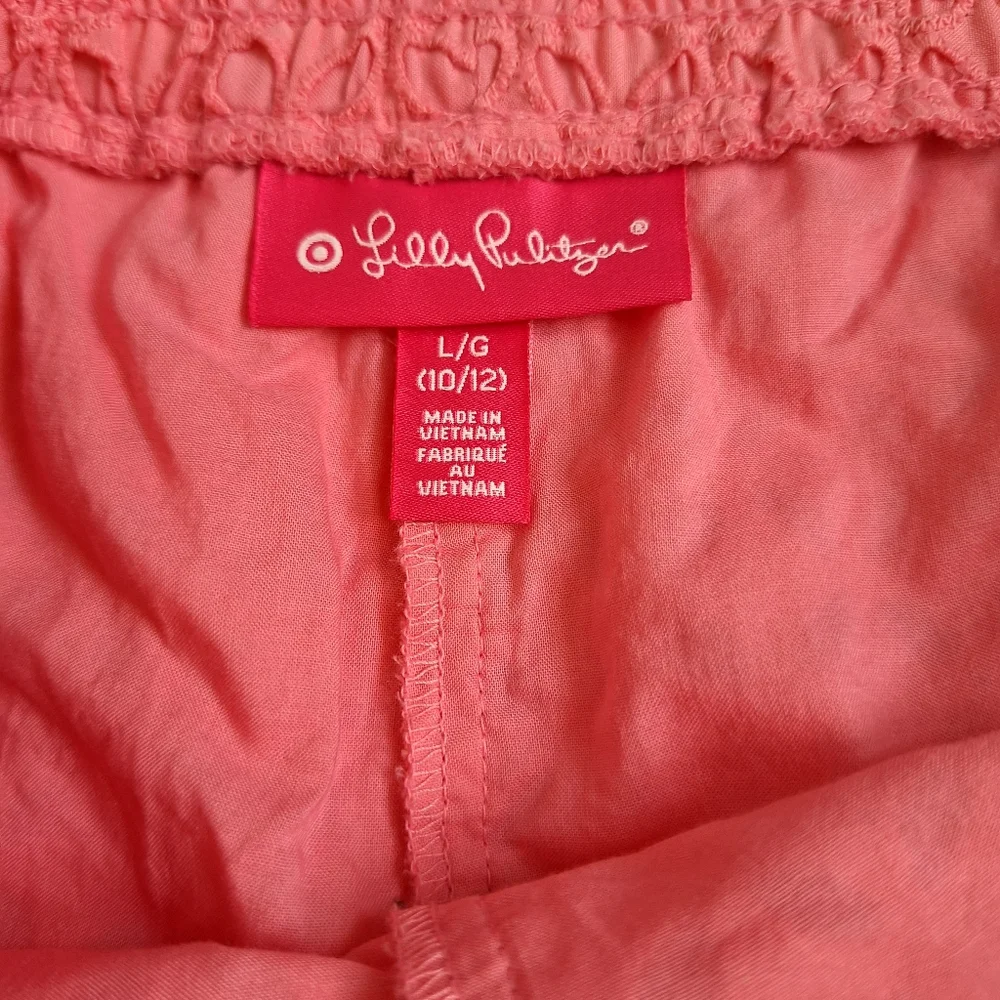 Lilly Pulitzer Pink Eyelet Shorts Pull On Cotton Pom Pom Elastic Kids L